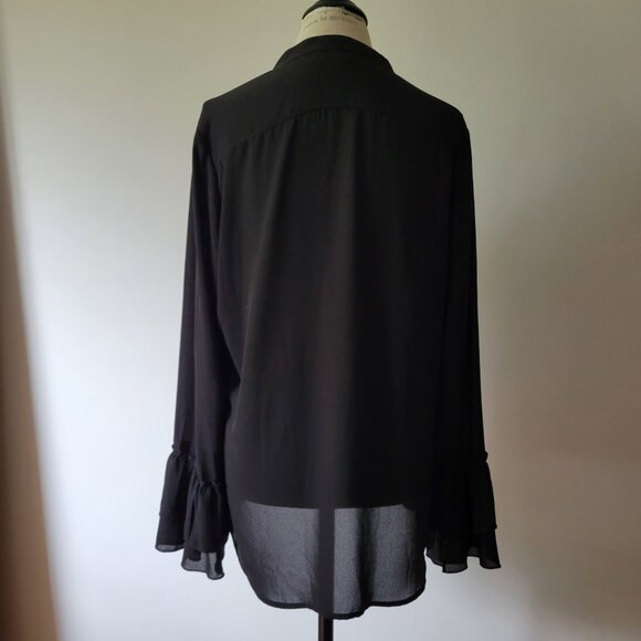 Black Ruffle Blouse with neck tassel detailing - Size L - Picture 8 of 9